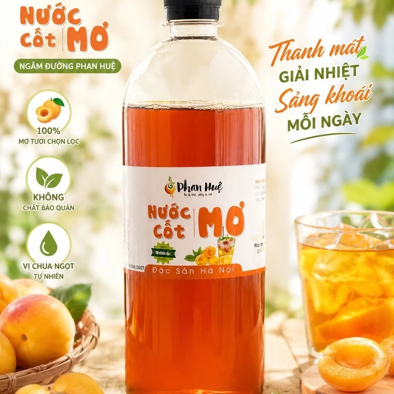 Nước cốt mơ ngâm đường chua ngọt Phan Huệ hộp 1Kg đặc sản Hà Nội