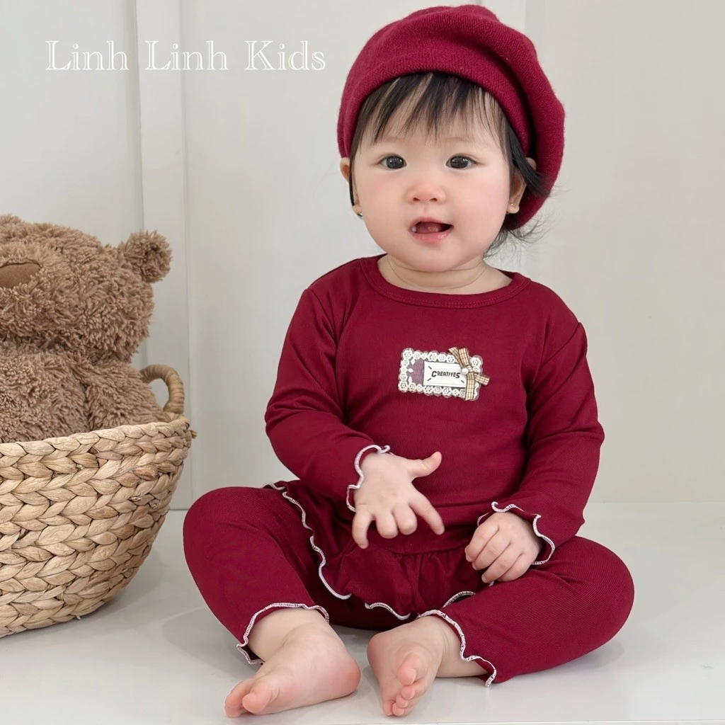 {XỊN} Bộ Cotton Zip Hàn Viền Bèo Tiểu Thư Cho Bé Gái Chất Cotton Mềm Mát 6–16kg