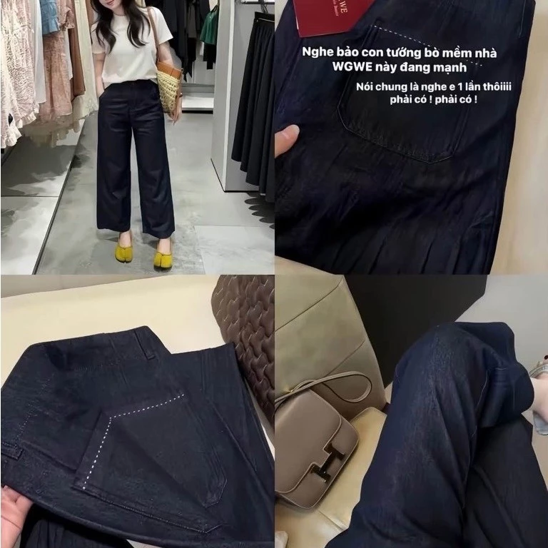Quần WGWE 9930 Màu Xanh Jean Đậm Phối Chỉ Nổi Dáng Basic Form Dài 93cm (Hàng Quảng Châu Loại 1 Có Sẵn)