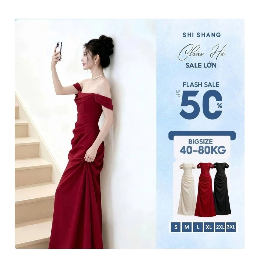 [𝐏𝐫𝐞𝐦𝐢𝐮𝐦] Đầm Dự Tiệc Cúp Ngực Trễ Vai Cao Cấp Thiết Kế Xếp Ly Che Bụng, Dây Corset Điều Chỉnh có Bigsze by Shi Shang