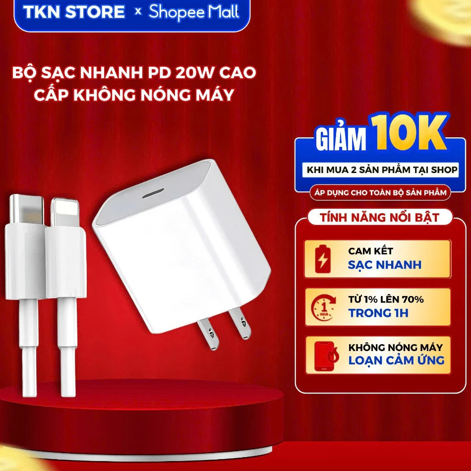 Bộ Sạc nhanh PD 20W Không Nóng Máy, ốc độ ổn định bảo hành 12 háng KN
