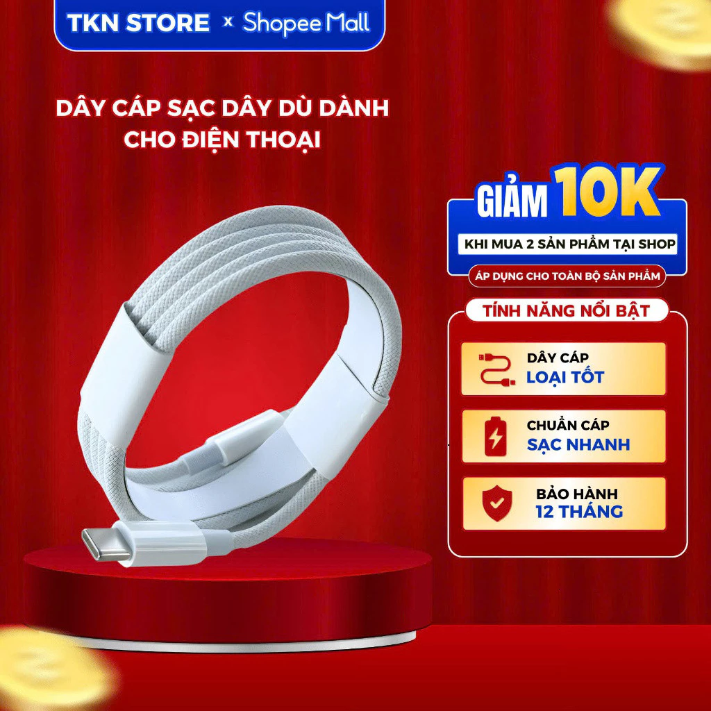 Dây cáp sạc nhanh 20W bọc dù dành cho điện hoại ừ 6 đến 14 và 15 đến 17 loại ố, Bảo hành 12 háng KN