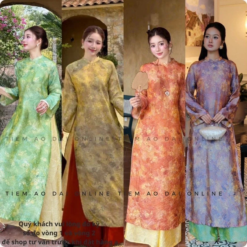 Áo Dài Tết Mộc Sắc Lụa Tằm Cao Cấp Họa Tiết Sơn Mài Sang Trọng Kèm Quần Lụa Hot Trend 2027