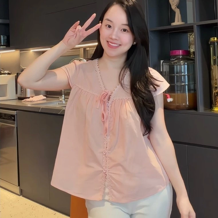 [HÀNG CÓ SẴN]  Áo somi babydoll viền hoa -ALISA