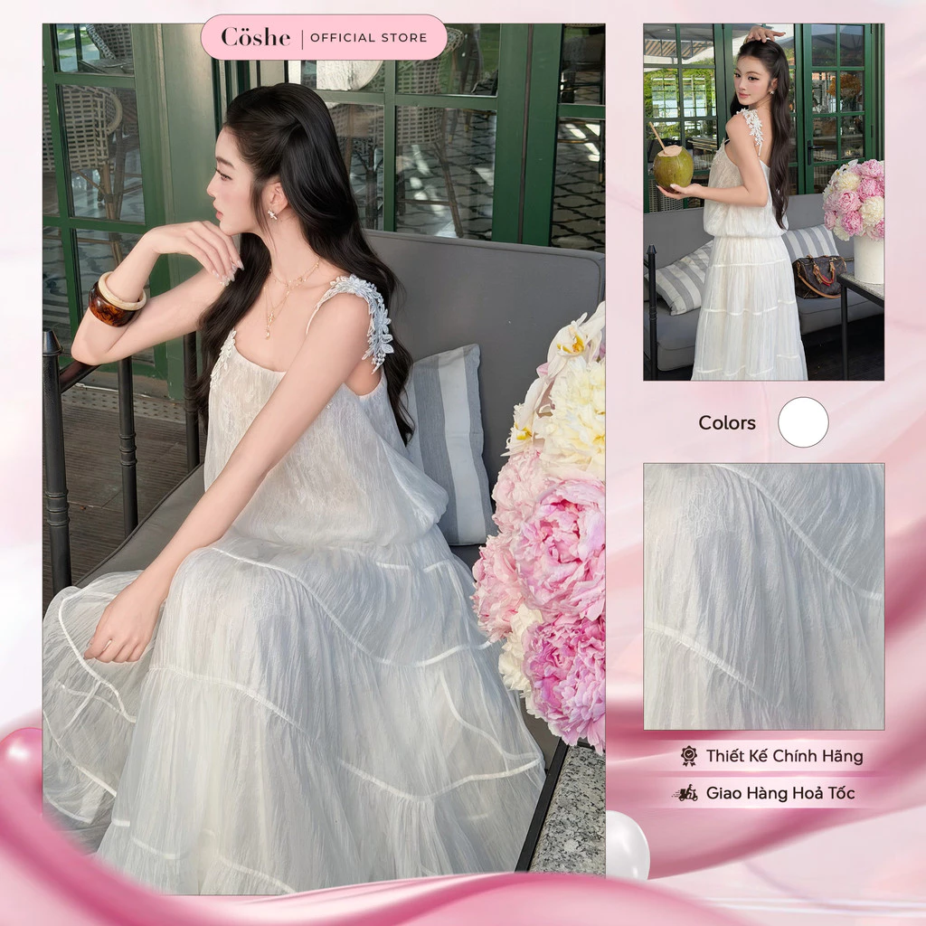 Chân váy dáng dài COSHE Airy Skirt xếp tầng xòe bồng bềnh chất tơ bọt lãng mạn dạo phố