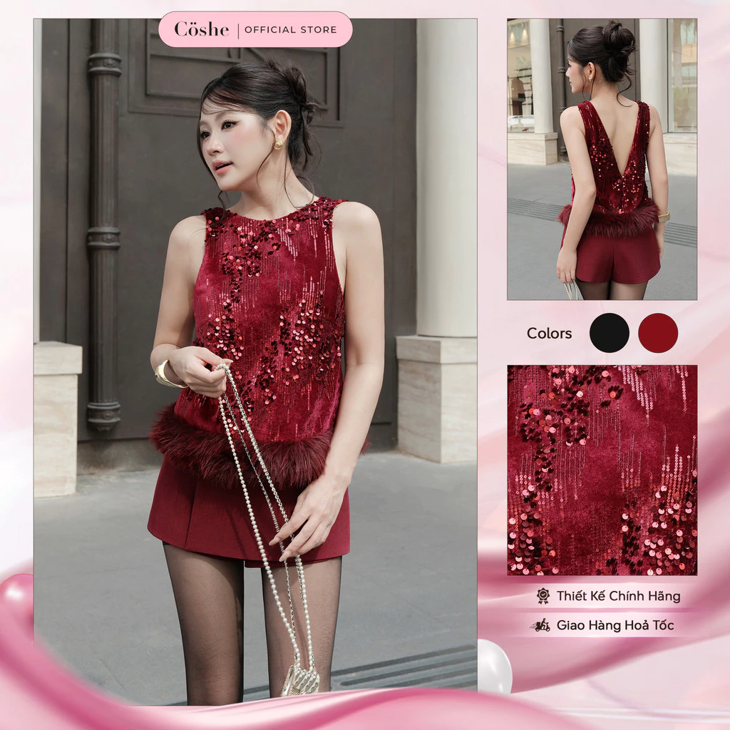 Áo kiểu nữ COSHE Dazzle Top chất nhung kim sa ánh lấp lánh sang trọng kiêu kỳ dự tiệc