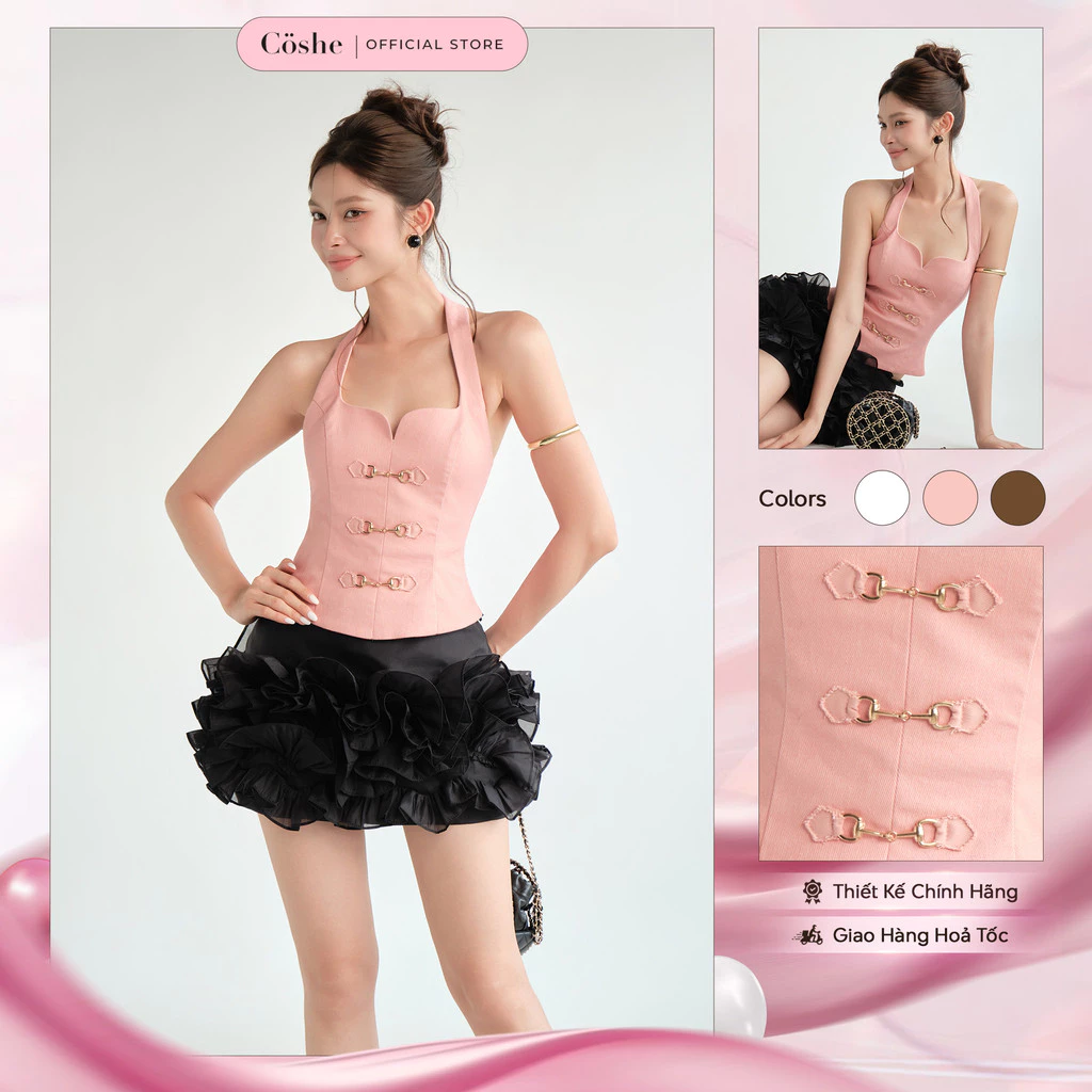 Áo corset cổ yếm COSHE Blink Top đính khóa cài vải kaki sang trọng quyến rũ dự tiệc dạo phố