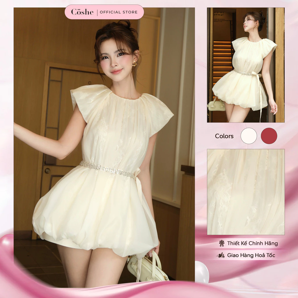 Áo kiểu nữ COSHE Nyra Top cổ tròn xếp ly kèm belt chiffon cao cấp thanh lịch công sở
