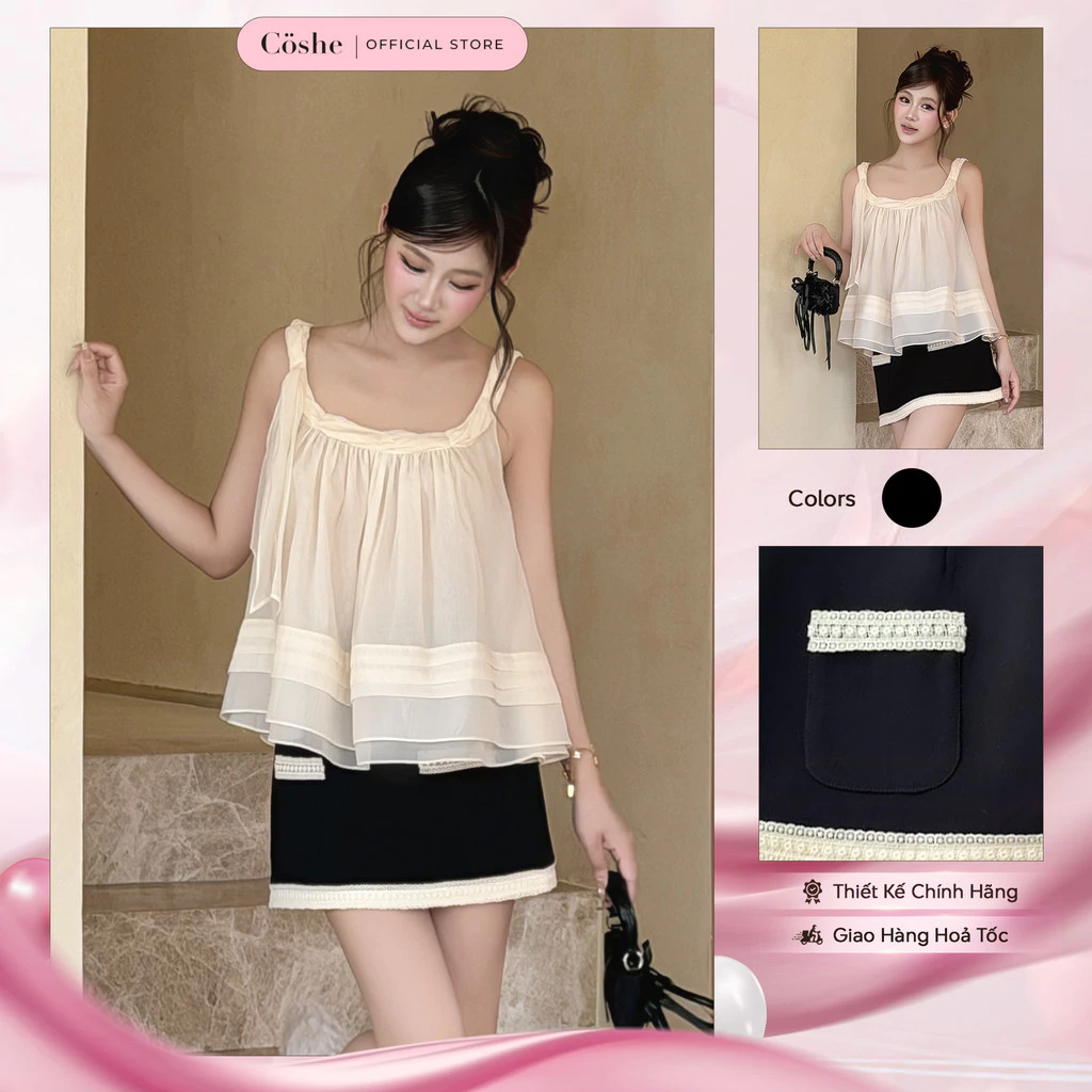 Chân váy COSHE Mina Skirt dáng chữ A túi phối viền ren chất tuyết mưa cao cấp thanh lịch dạo phố