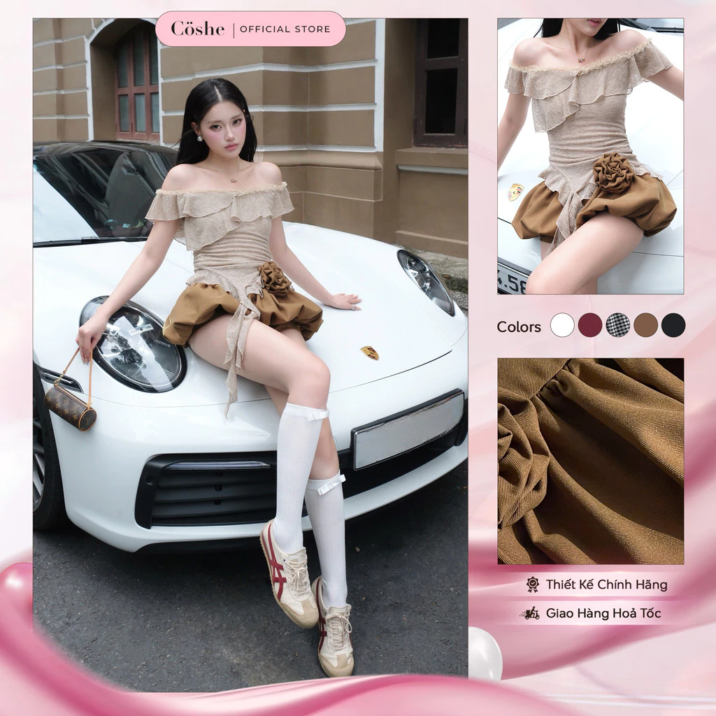 Chân váy bí COSHE Cloudy Skirt họa tiết hoa trending chất kate Hàn Quốc cá tính dạo phố