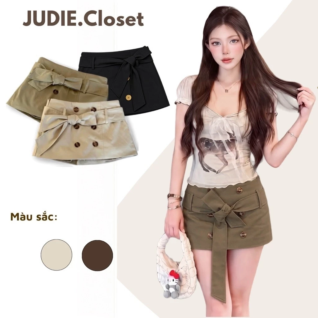 MÃ MỚI DEAL - Chân Váy KaKi Nữ Đai Nơ 6 Cúc,Chân Váy A Dáng Ngắn Hot JUDIE.Closet