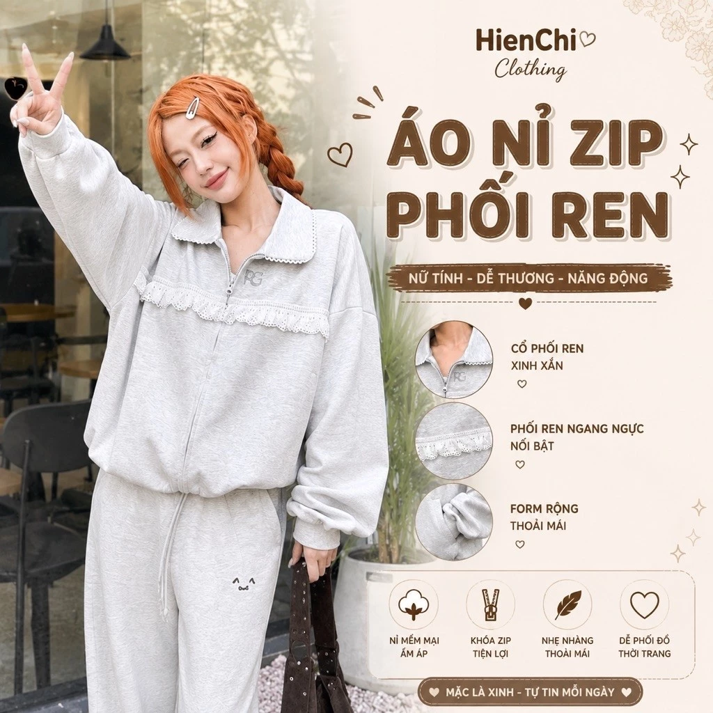 Áo Khoác Nỉ Thêu Chữ  PG Cổ Bẻ Phối Ren Nữ .Áo nỉ dáng rộng tay bồng phong cách Hàn Quốc