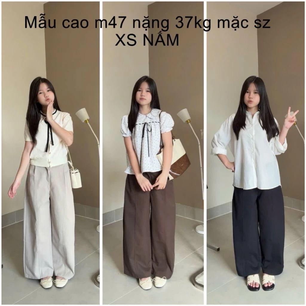 SUÔNG RỘNG NẤM) QUẦN KAKI NỮ ỐNG RỘNG 27CM-28CM PHỐI XẾP LY