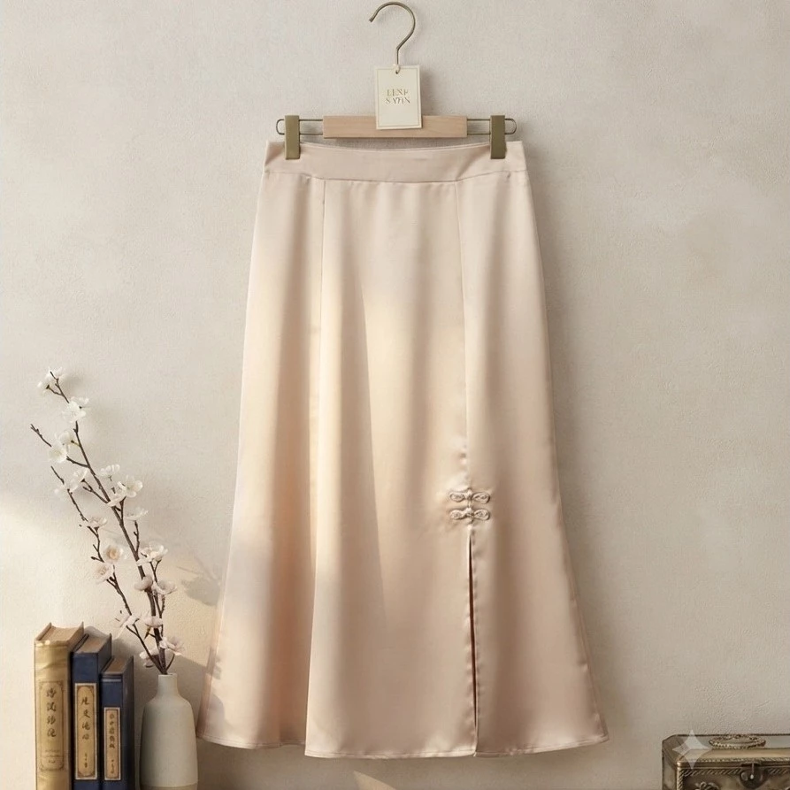 Chân váy lụa, dài qua gối, lịch sự, tinh tế dễ thương size S, M, 40-58kg mặc xinh