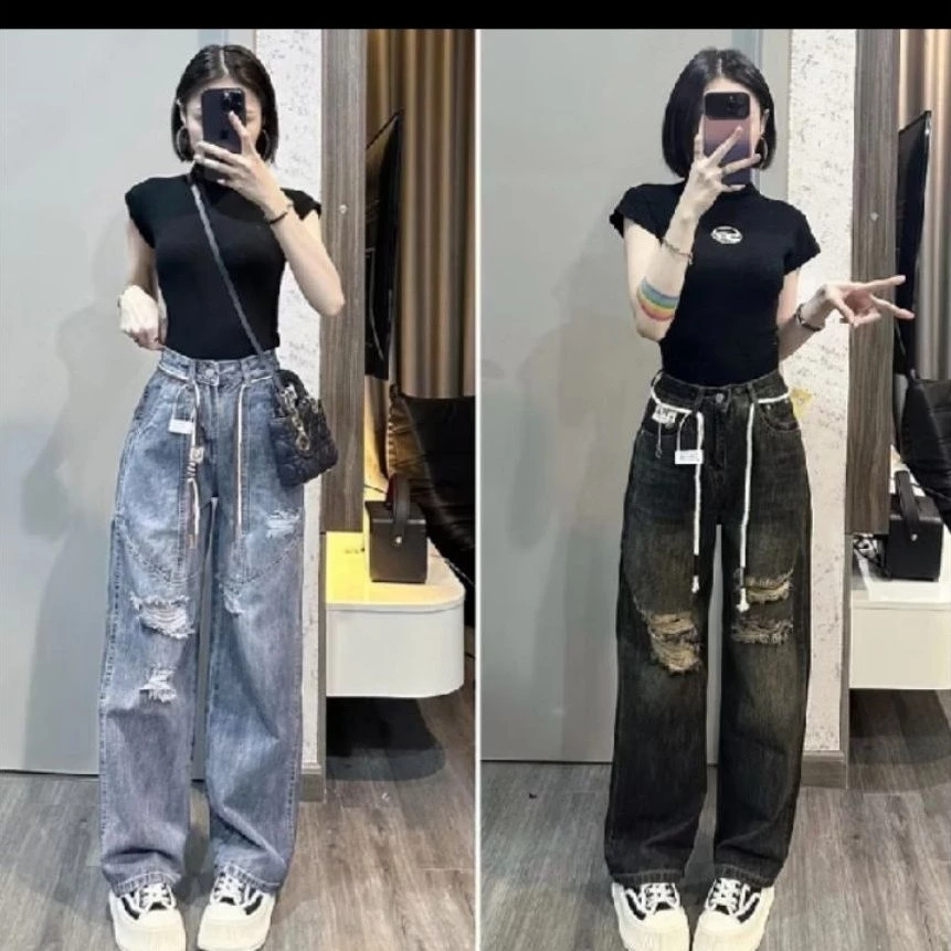 Quần Jean Nữ Ống Rộng Phong Cách Hàn Quốc