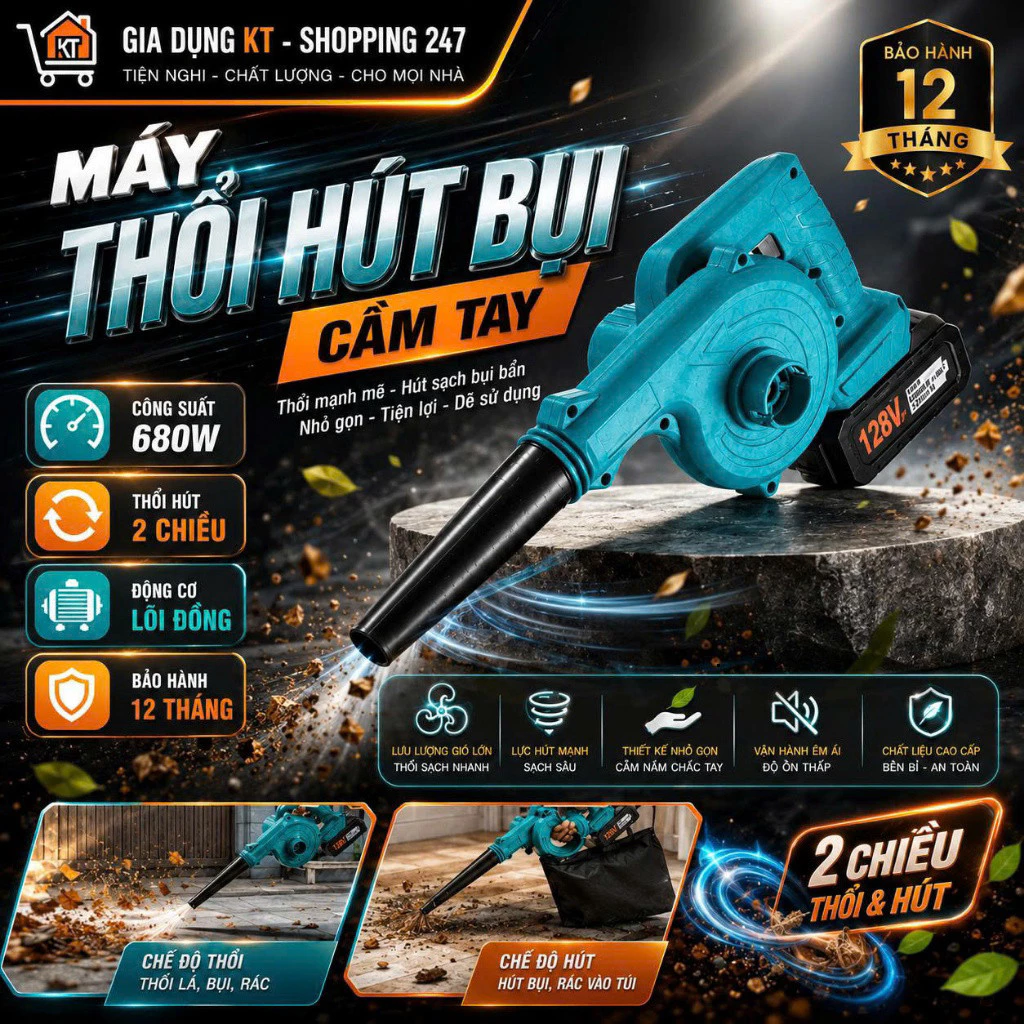 [ 2 PIN ] Máy Thổi Hút Bụi Cầm Tay Không Dây Công Suất Lớn 680W Pin 199V Thổi Hút Bụi Cực Nhanh