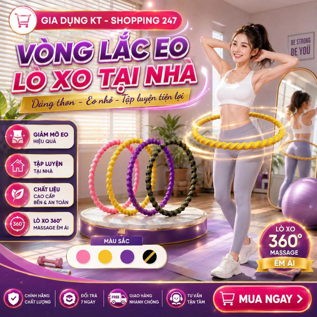 Vòng Lắc Eo 2.5 KG Lò Xo Bọc Vải Cao Cấp, Không Kẹp Da, Êm Ái Giúp Hỗ Trợ Giảm Mỡ Eo Hiệu Quả Tại Nhà