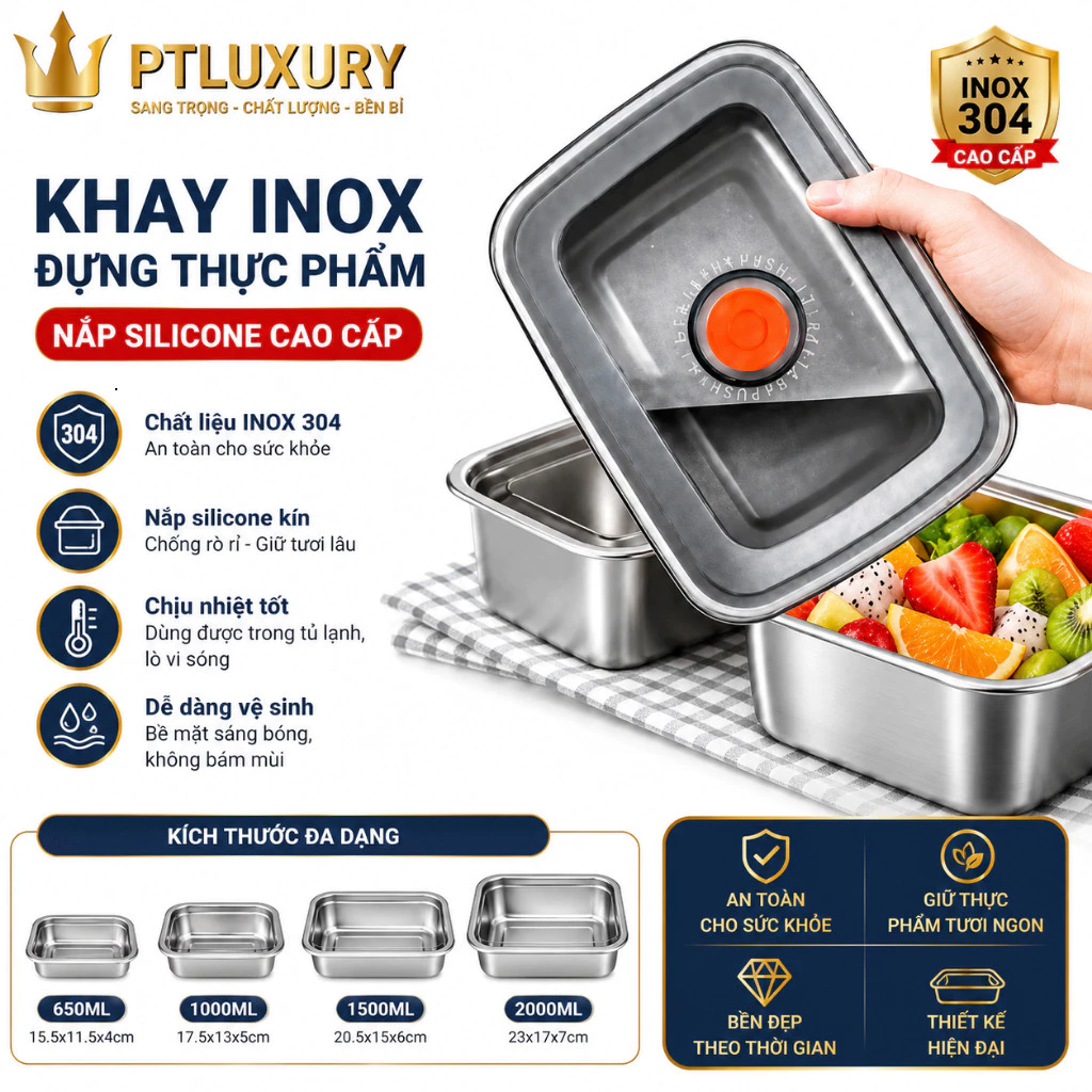 [ HỎA TỐC - COMBO 10 HỘP ] Hộp Đựng Thực Phẩm 1500ML Chất Liệu Inox 304, Nắp Hút Chân Không Kín Mùi, Chống Tràn