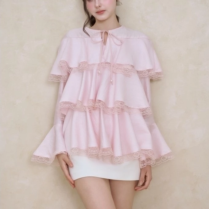 LUNA TOP - áo lụa xoè tầng pha ren điệu đà đi chơi