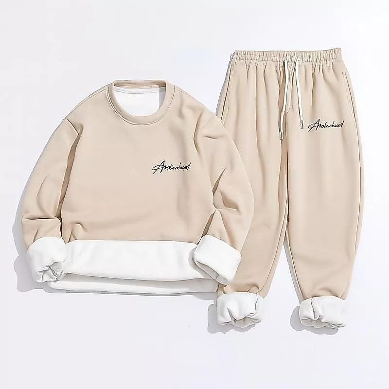 (VẢI LÓT LÔNG MỊN) Bộ Thu Đông Nam NỈ LÓT LÔNG Cổ Tròn Thêu Chữ AROBUNHOOD DB13 – Menswear