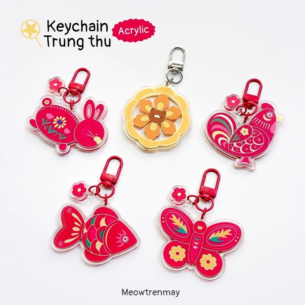 Móc Khóa Lồng Đèn Trung Thu 2026 5cm Acrylic Meowtrenmay Dễ Thương Decor Balo, Túi Xách