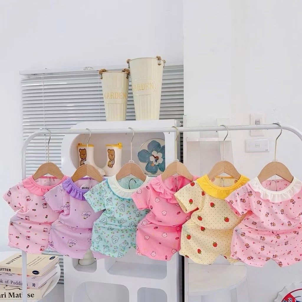 Combo 5 bộ tăm bé gái bèo cổ xinh xắn từ 5-15kg chất tăm lạnh mềm mát