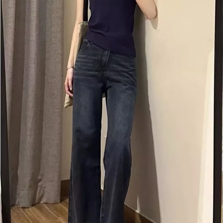 Quần jeans nữ ống suông xanh đen basic, quần bò nữ uzllang thời trang hàn quốc
