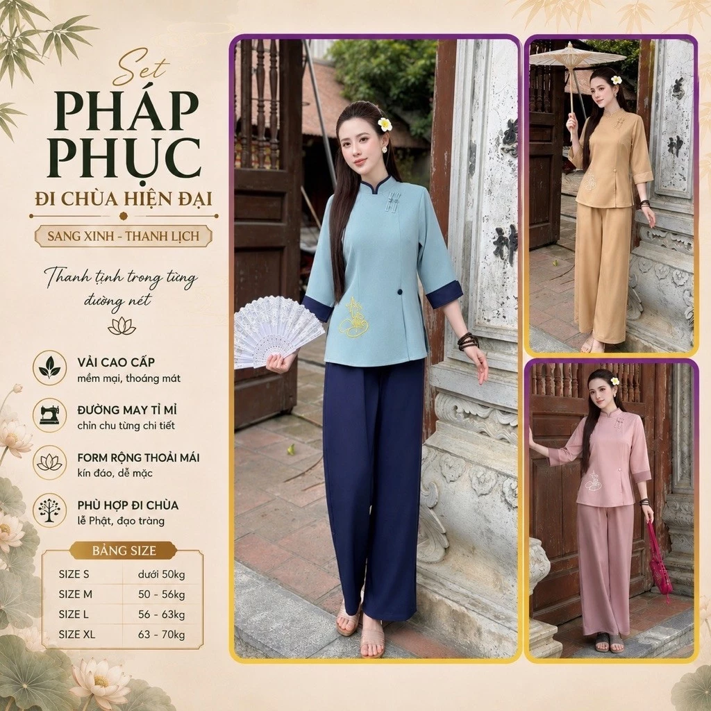 LAM23 Bộ lam pháp phục đi chùa thêu chất linen hàn cao cấp , nhiều màu nhiều size, thoáng mát dễ mặc