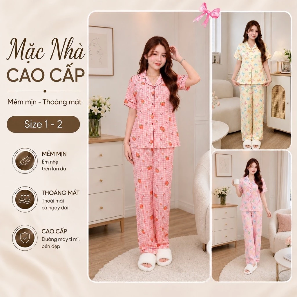 N12 Đồ bộ Nữ Pijama Quần Dài Tay ngắn Tôn 2da Mềm Mịn Thoáng Mát Đủ Size Hoạ Tiết Sang
