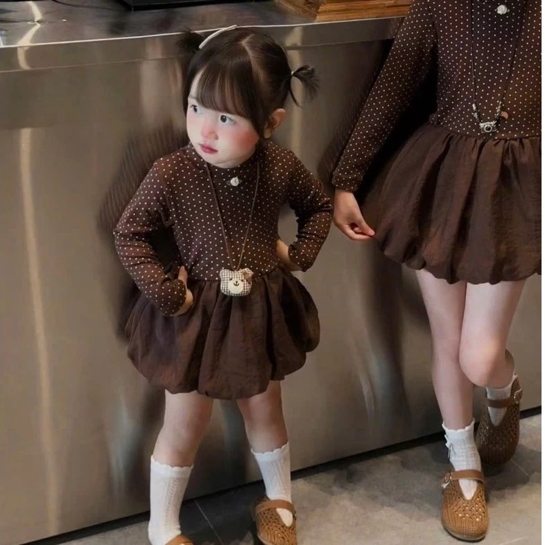 váy bí chấm bi phong cách hàn quốc cho bé (9-30kg)