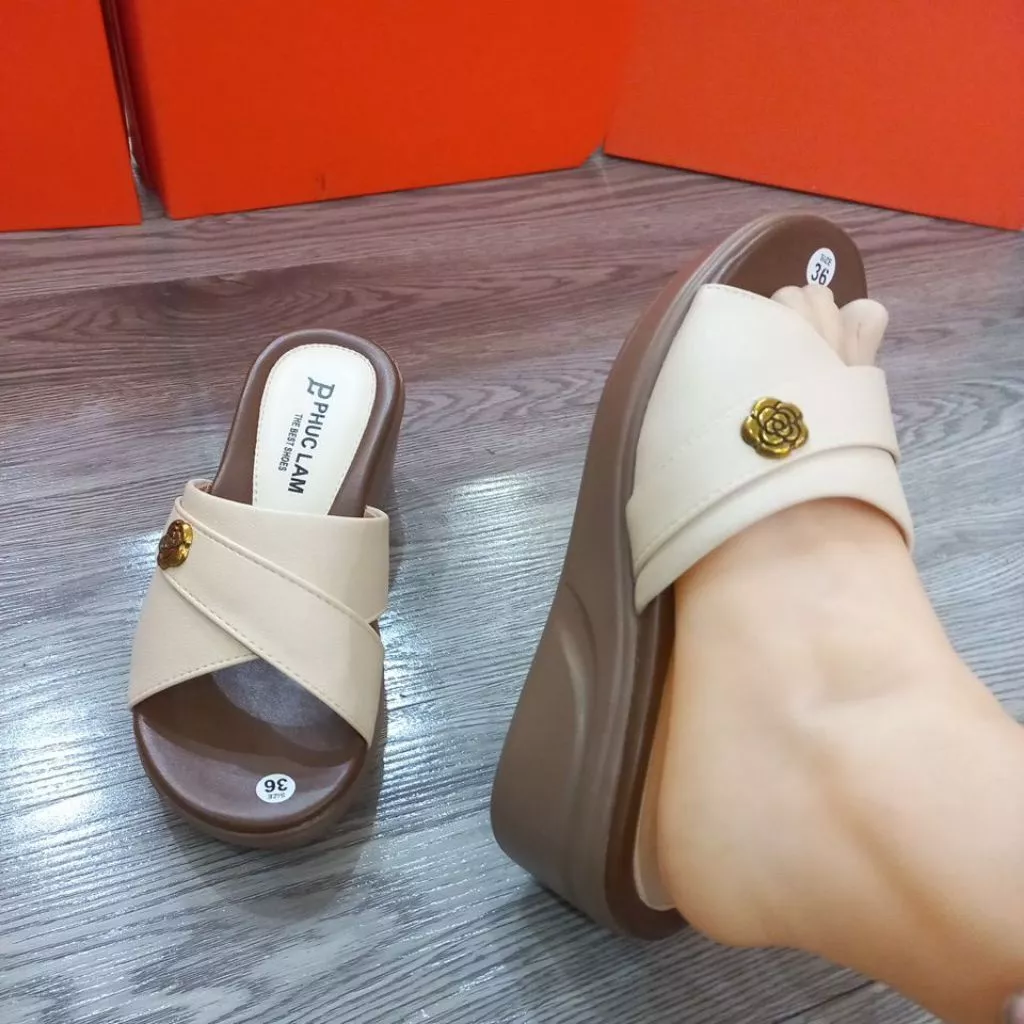 DÉP XUỒNG CAO GÓT ĐẾ NÂU QUAI CHÉO SIZE 36-39  [ĐẾ  4CM