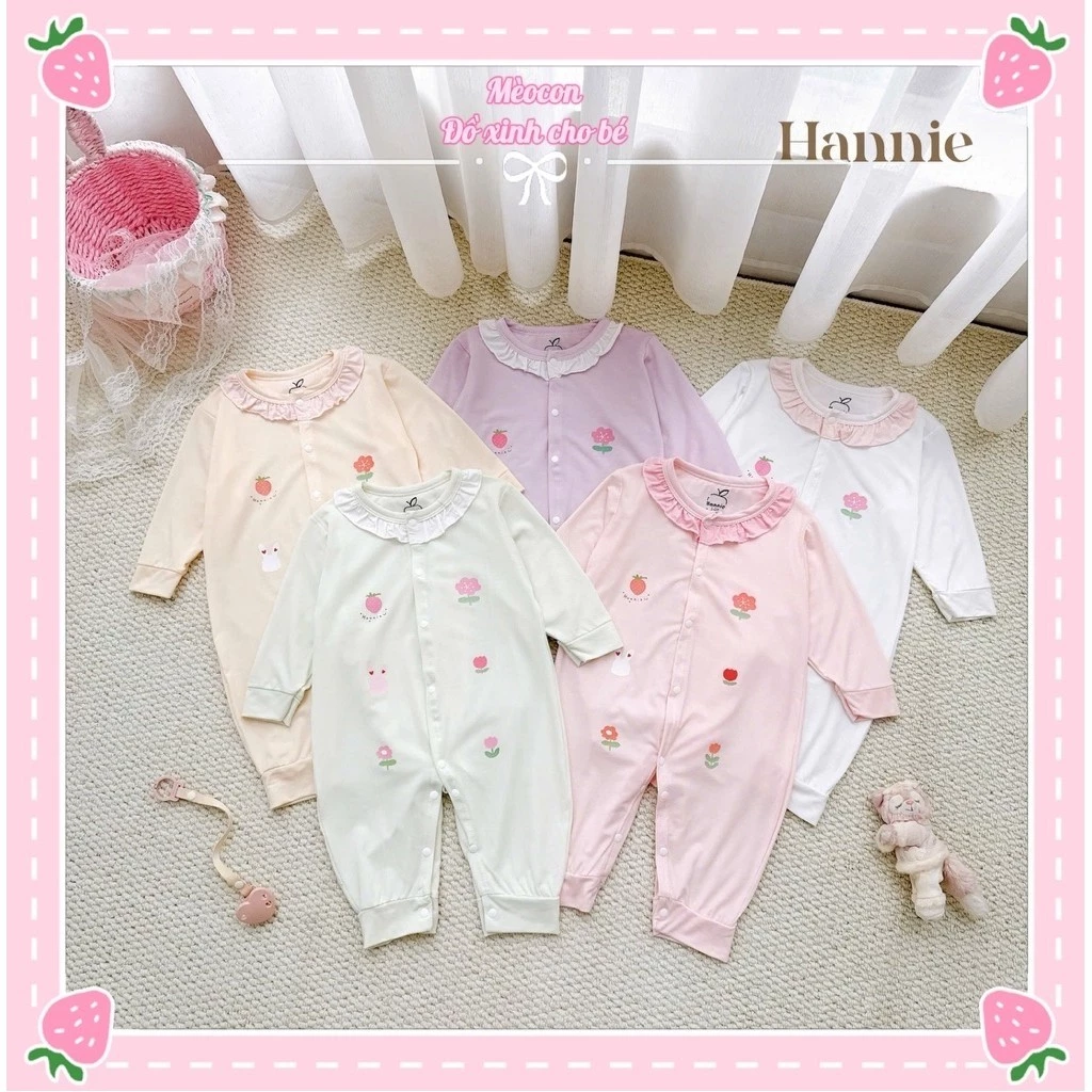 Bodysuit, Bộ Liền Quần Dài Tay Sơ Sinh Petit Thun Lạnh Mát Mềm Cho Bé Gái 3-9 tháng