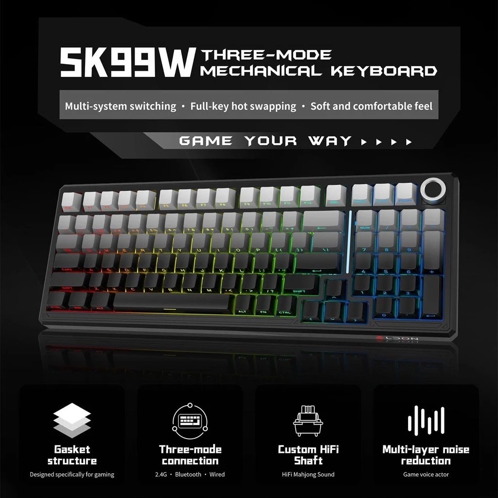 Bàn phím cơ không dây Sorex SK98W - SK99W | 3mode | Mạch xuôi | Led RGB | Full Foam Full Mod | Gasket Mount