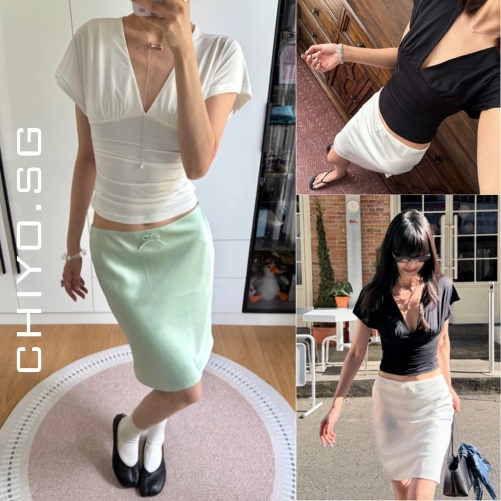 Áo kiểu cổ V khoét tay cánh dơi CHIYO.SG bo eo nữ tính sang chảnh A411