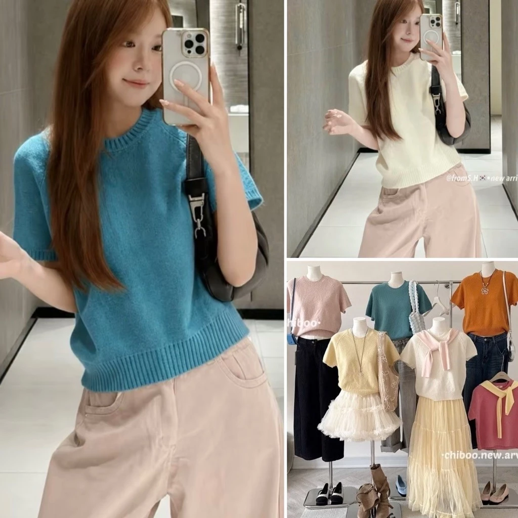 [HÀNG QC sẵn] Áo len cổ tròn tag EGG CỘC TAY basic