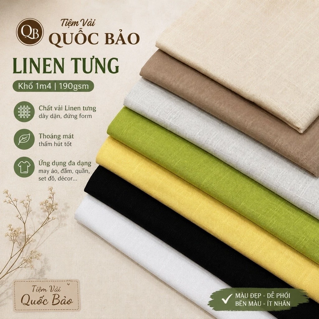 [ Vải QUỐC BẢO ] Vải linen tưng,khổ 1m4, 180gsm, phù hợp nam nữ trẻ em, đầm,quần,áo sơ mi, set