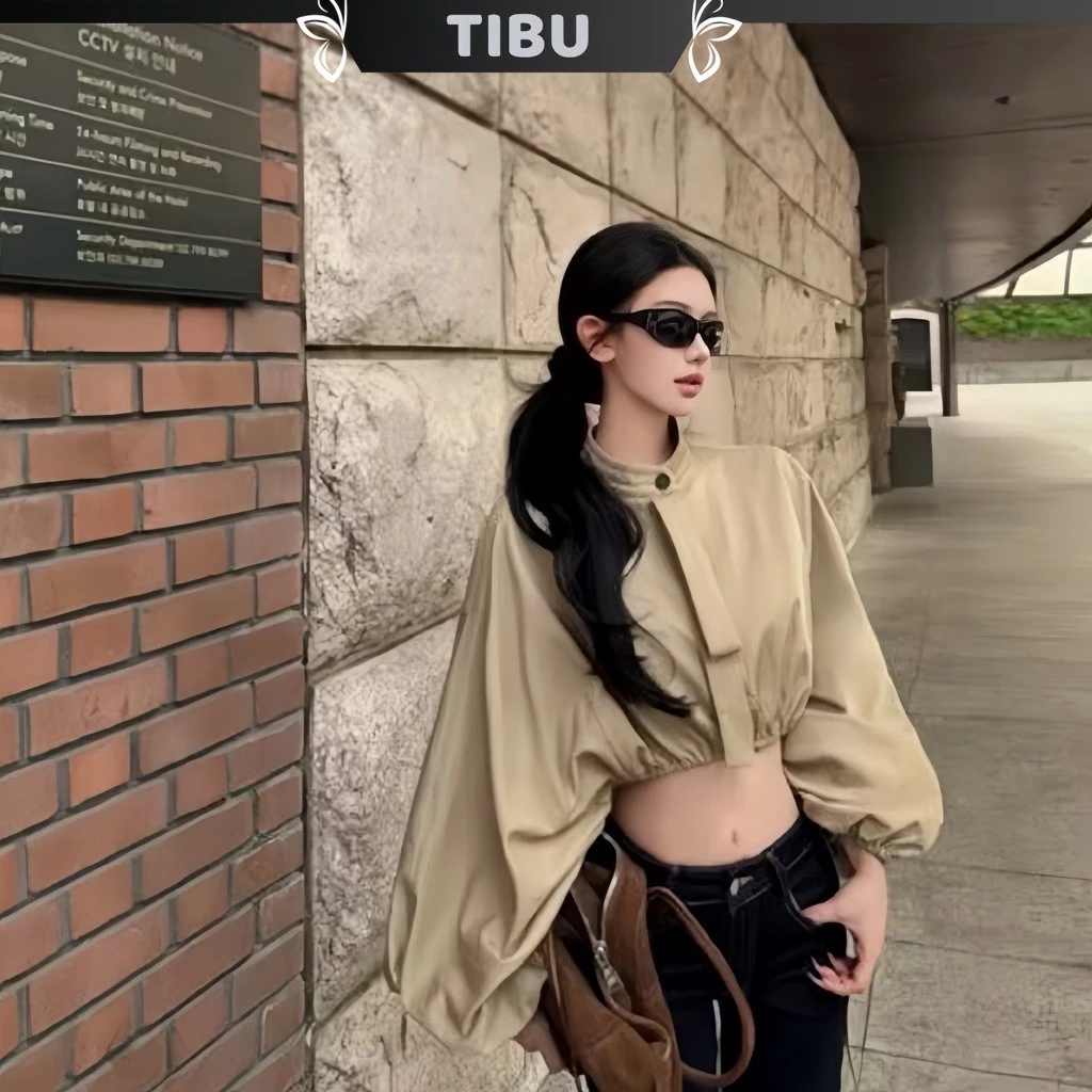 TIBU - Áo Croptop Măng Tô Kiểu Nữ Buộc Nơ Lạ Mắt Sang Chảnh Đi Chơi Dạo Phố Thu Đông A800