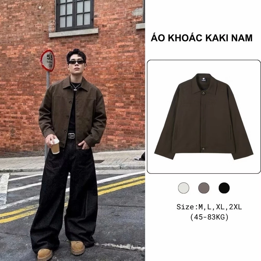 Áo Khoác Kaki Nam Form Regular Cổ Bẻ Dài Tay Phối Nút 2 Túi Thời Trang Nam Mặc Thu Đông NH130