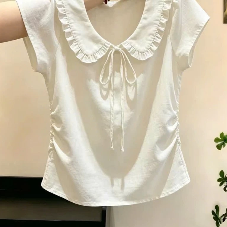 🌸 ÁO NỮ CỔ BÈO NHÚN BUỘC NƠ – ÁO TAY PHỒNG HÀN QUỐC THANH LỊCH Y50