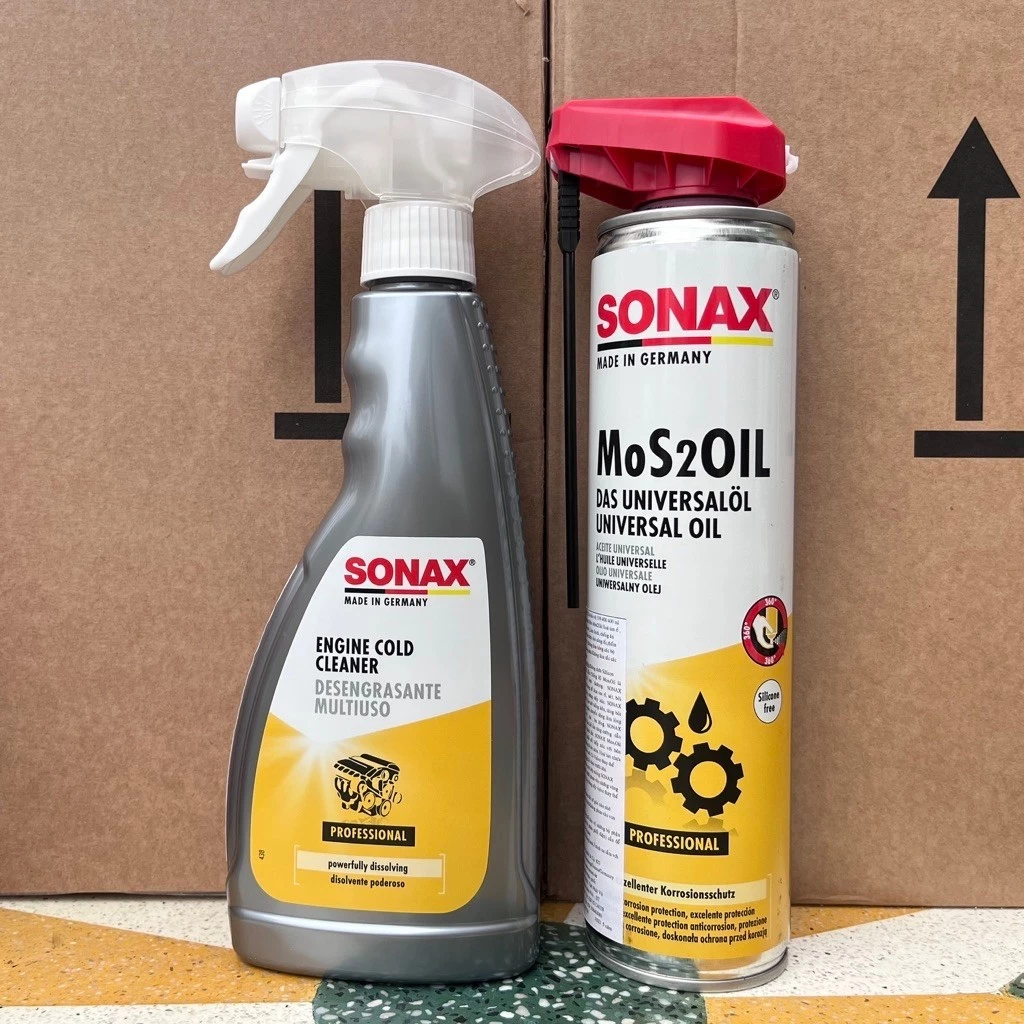 Nước rửa động cơ & Dầu bôi trơn chống gỉ (Sét) động cơ ô tô, xe máy -  SONAX 543200 và 339400