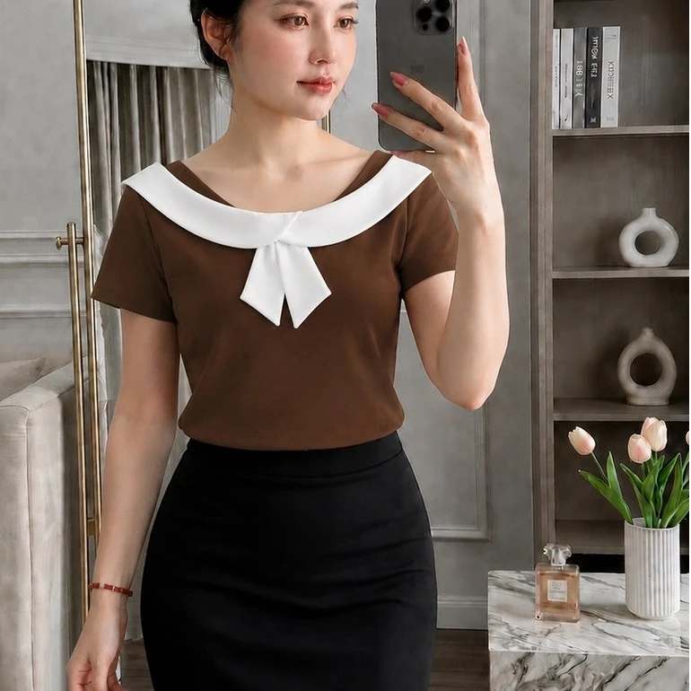 🎀 ÁO NỮ CỔ THỦY THỦ PHỐI NƠ – THANH LỊCH, NỮ TÍNH, DỄ PHỐI ĐỒ, Phong Cách Hàn Quốc Y57