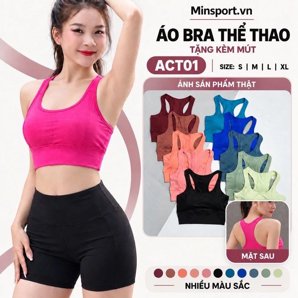 ÁO BRA TẬP GYM, YOGA, PICKLEBALL NỮ - ÁO BRA THỂ THAO THUN VIỀN TRƠN CT1 VẢI POLY 2 DA CAO CẤP - ACT01