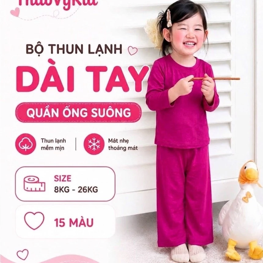 (OS) Bộ tay dài quần dài ống suông chất thun lạnh cho bé gái đủ màu , mềm mại , size từ 8kg-26kg