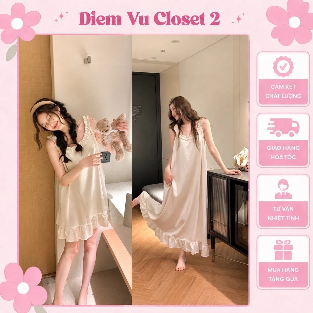 (HÀNG CÓ SẴN) Đầm lụa chất dày dặn rũ thoáng mát, đầm ngủ chất lụa tơ mềm mịn