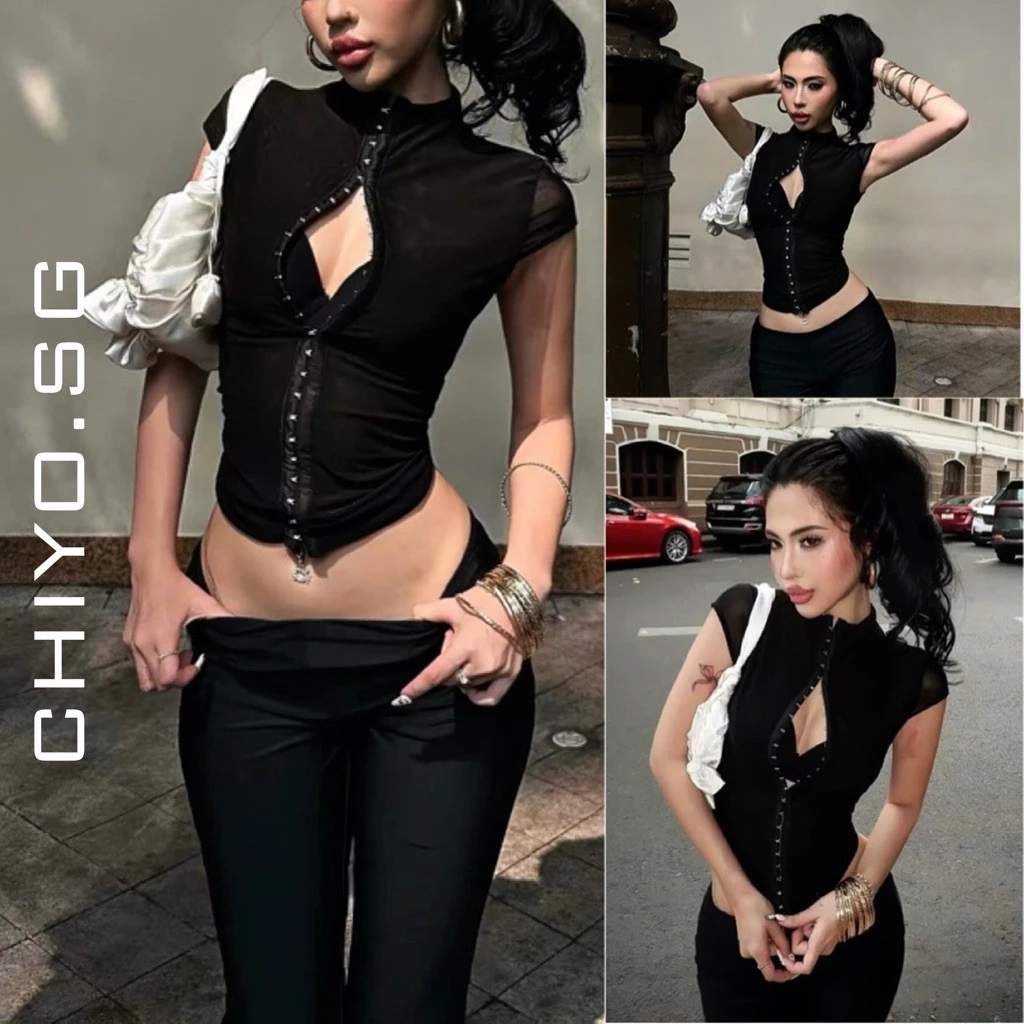 Áo kiểu corset đính khuy tay ngắn CHIYO.SG phong cách cá tính năng động A405