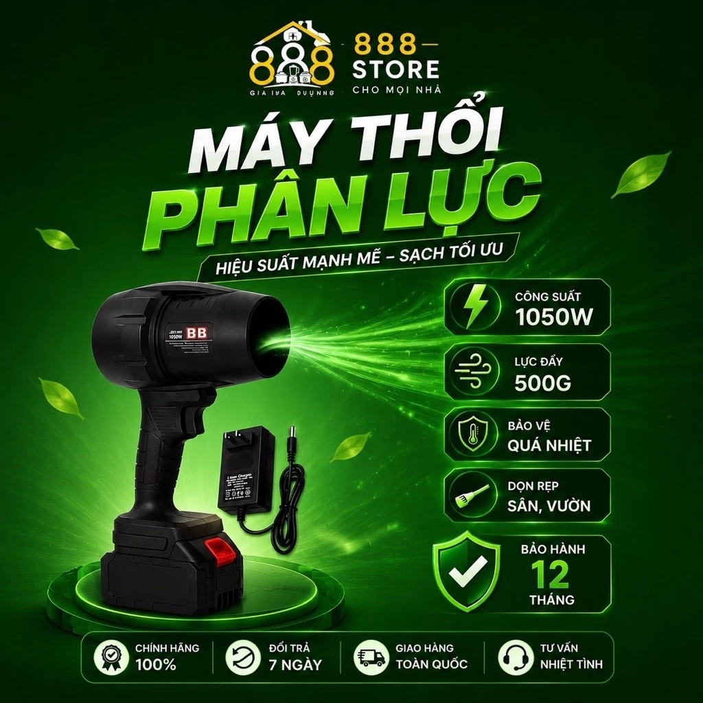 Máy Thổi Phản Lực Siêu Mạnh Thổi Bụi, Lá, Rác, Động Cơ Lõi Đồng Sử Dụng Chân Pin Phổ Thông