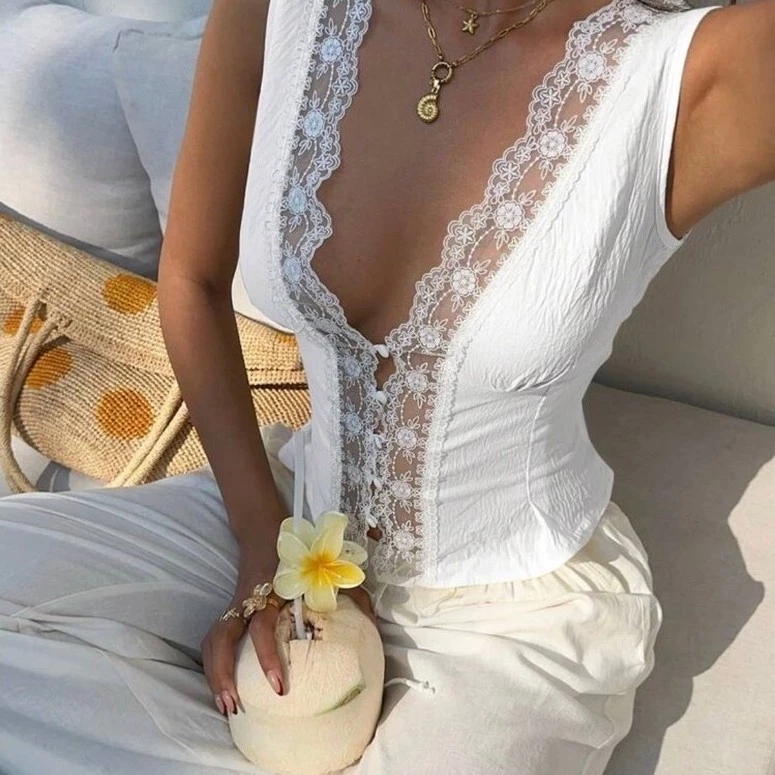 [Order] Áo Kiểu Phối Ren Cài Cúc Xếp Ly Không Tay Buộc Eo Sau Lưng Nhiều Màu Phù Hợp Đi Chơi, Đi Làm(Ảnh Thật Hình Cuối)