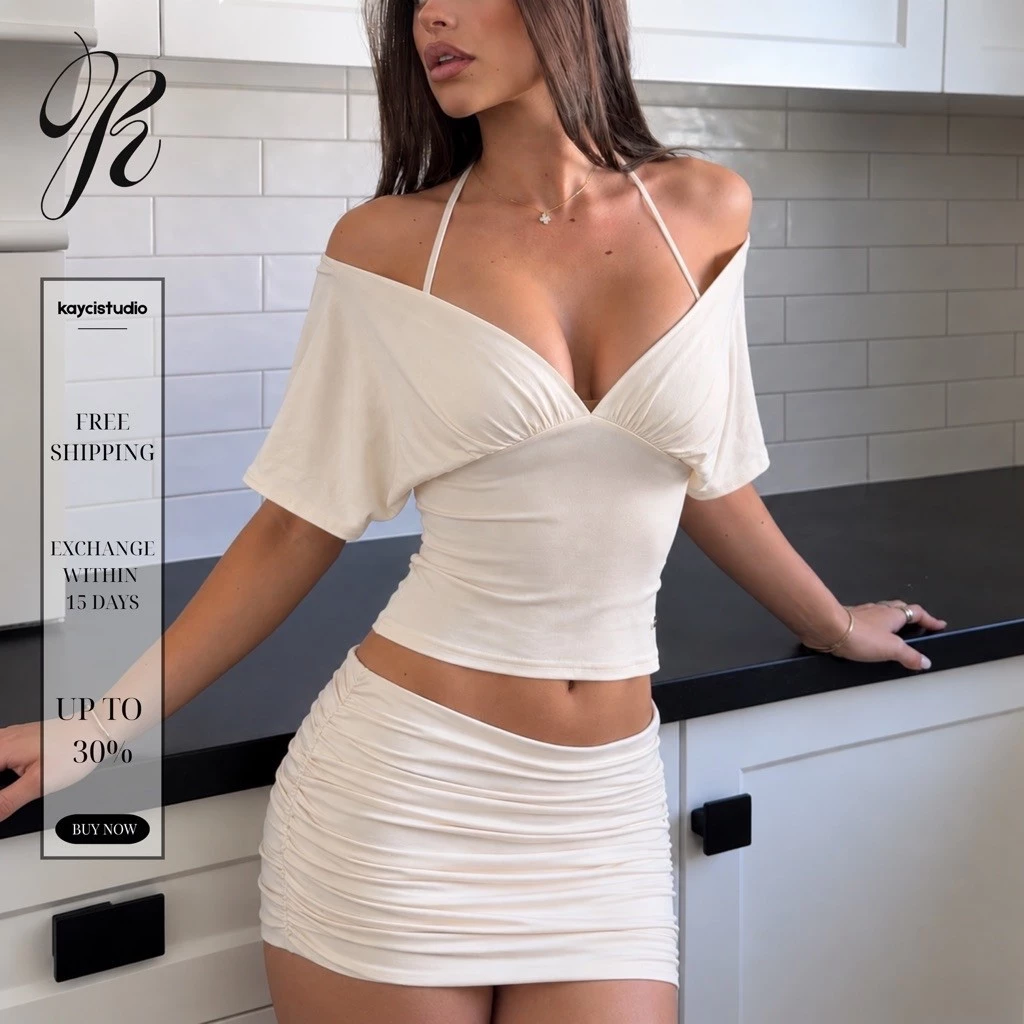 KAYCI.STU | Áo Thun Cánh Dơi Cổ V Hở Lưng Buộc Dây Phía Sau Y2K Clean Girl Vibes A271