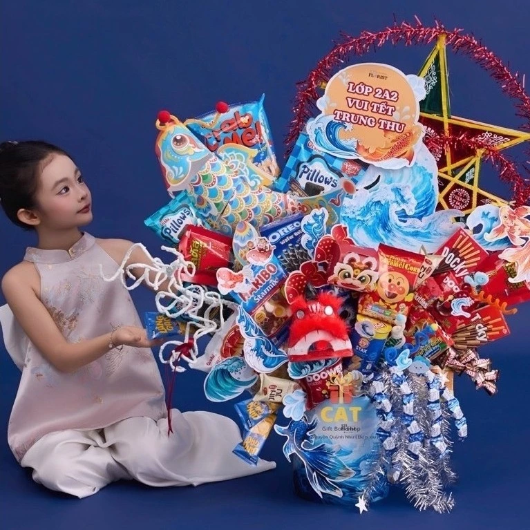 Bó Quà Trung Thu Bánh Kẹo Cho Bé | Quà Tặng Trung Thu Độc Đáo | Set Quà Trung Thu Handmade | Lẵng bánh kẹo Trung Thu
