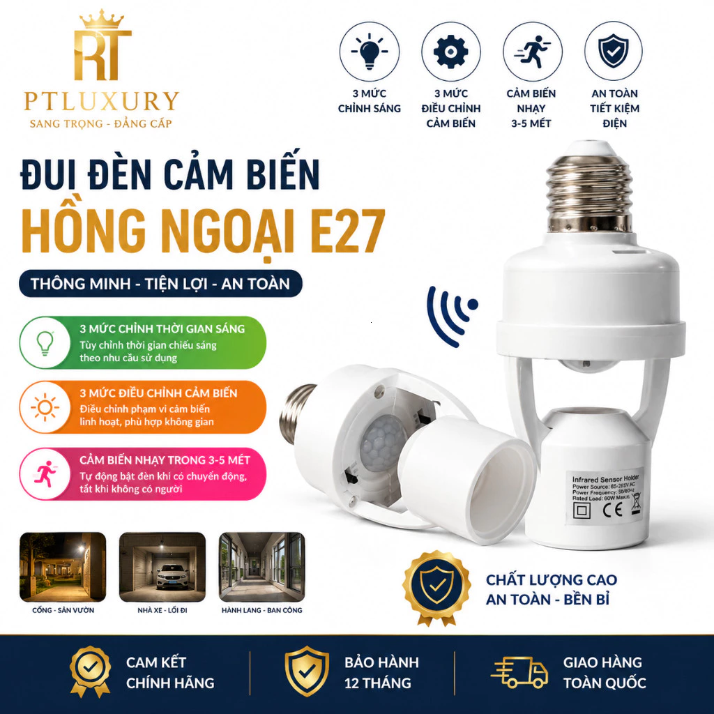 Đui Đèn Led Cảm Biến Chuyển Động Đuôi E27 Cảm Biến Hồng Ngoại Nhạy Bén - PTLUXURY